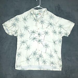 Paradise Found Hawaiian Shirt Mens 3XL Cream Palm Tree Print Short Sleeve Aloha